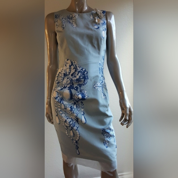 $4,800 OSCAR DE LA RENTA ADORABLE COUTURE BLUE DIAMOND SILK RUNWAY DRESS US 2 - Picture 6 of 11